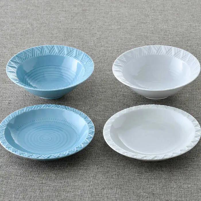 【波佐見焼】WAVEフレッシュ４点セット（白・トルコブルー）食器 皿【一真窯】[BB63] 波佐見焼