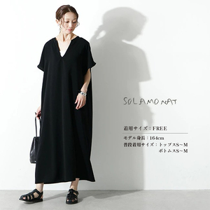 SOLAMONAT スキッパーマキシワンピース フリーサイズ 黒 （ ワンピース レディース 衣類 服 ）