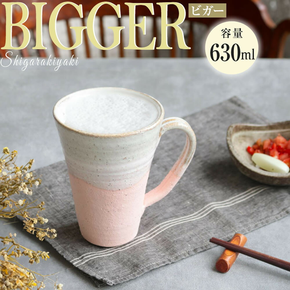 【ふるさと納税】信楽焼 ビアジョッキ ソリ型マグカップ 630ml（潮騒ピンク）