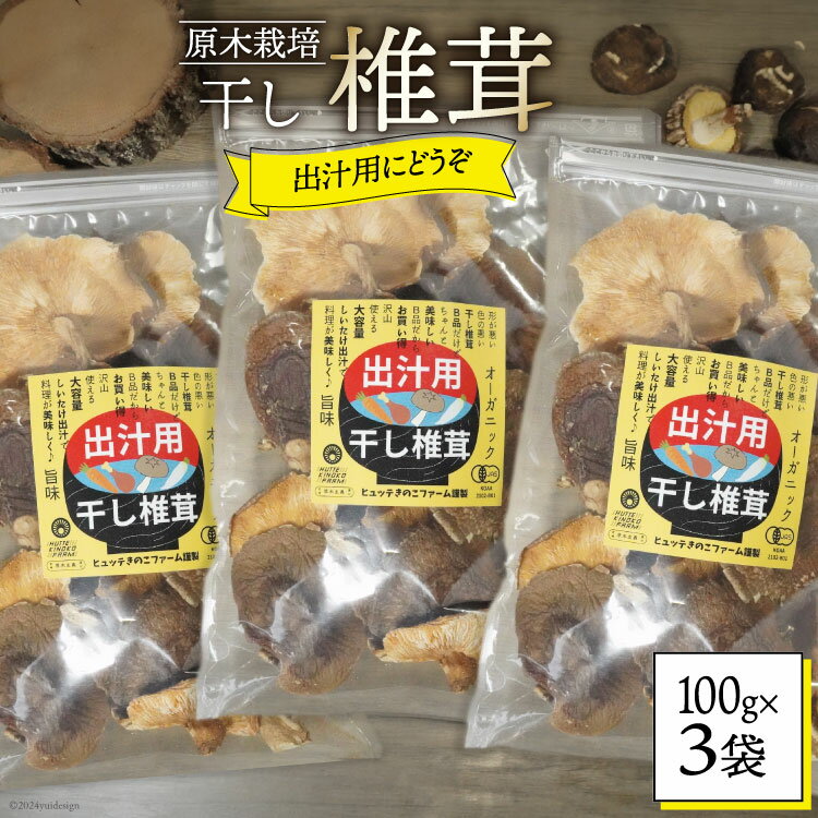 【ふるさと納税】宮崎県産 乾燥 椎茸 100g×3袋 チャック袋入 [ HUTTE 宮崎県 美郷町 31ao0014-NEW] 干ししいたけ 出汁 オーガニック 原木栽培 有機JAS認証 大容量 料理 調理 常温 渡川 アヒージョ 煮物 煮付け おかず おこわ 鍋 みそ汁 炒め物 うどん そば スープ パスタ