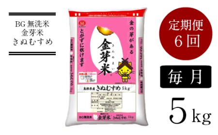 BG無洗米・金芽米きぬむすめ 5kg×6ヵ月 定期便 【毎月】 新米［令和6年産］計量カップ付き　米 BG 無洗米 半年 島根県産 新生活応援 お試し 節水 時短 アウトドア キャンプ 東洋ライス 低カロリー 健康 しまねっこ