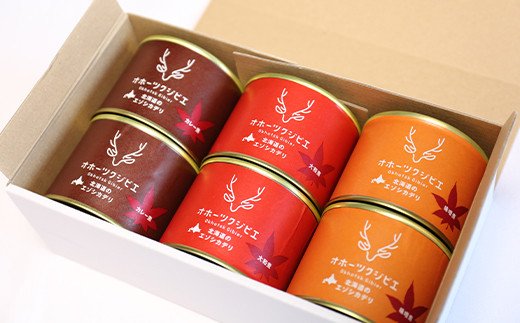  オホーツク産エゾシカ 缶詰6缶セット 160g×6缶(カレー煮・味噌煮・大和煮　各2缶) ( ふるさと納税 エゾ鹿 北海道産 カレー煮 味噌煮 大和煮 缶詰 キャンプ 保存食 北海道 遠軽町 株式会