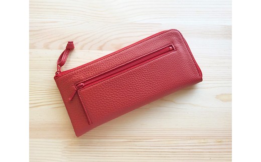 〈革工房きくわん舎〉【レッド】フラット札入れ（長財布） ／ シュリンクレザー さいふ サイフ 東京都