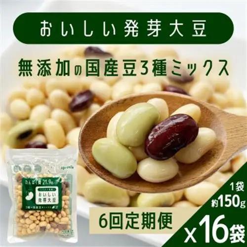 【毎月定期便】おいしい発芽大豆 約150g×16袋全6回【配送不可地域：離島】【4076846】