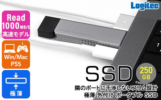 
【028-05】ロジテック スリム外付けSSD　250GB　Type-C【LMD-SPDH025UC】
