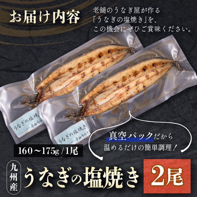 うなぎの塩焼き 2尾 合計320g以上 九州産【C403】_イメージ3