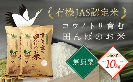 【令和6年度産新米】無農薬 有機JAS認定米 コウノトリ育む田んぼのお米 5kg×2袋 〈村上ファーム〉 AS1D6