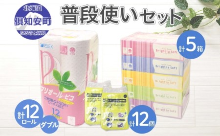紙製品セット トイレットペーパー ティッシュ ポケット 備蓄 紙製品セット【12ロール ティッシュ5箱 ポケット12個】
