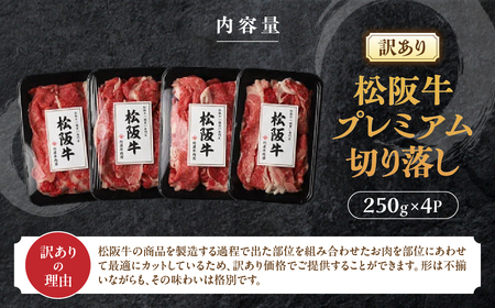 松阪牛 プレミアム 切り落し1kg （250g×4）【訳あり】 松阪牛 切り落し 松阪牛 切り落し 松阪牛 切り落し 松阪牛 切り落し 三重県 多気町 TKG-02