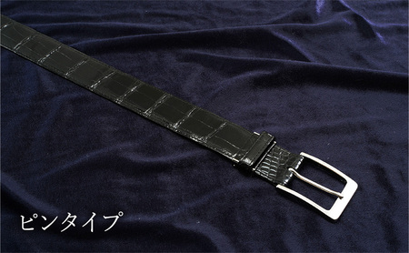 ツヤワニ　クロコベルト　クロ　幅35mm　メンズ　 ピンタイプ