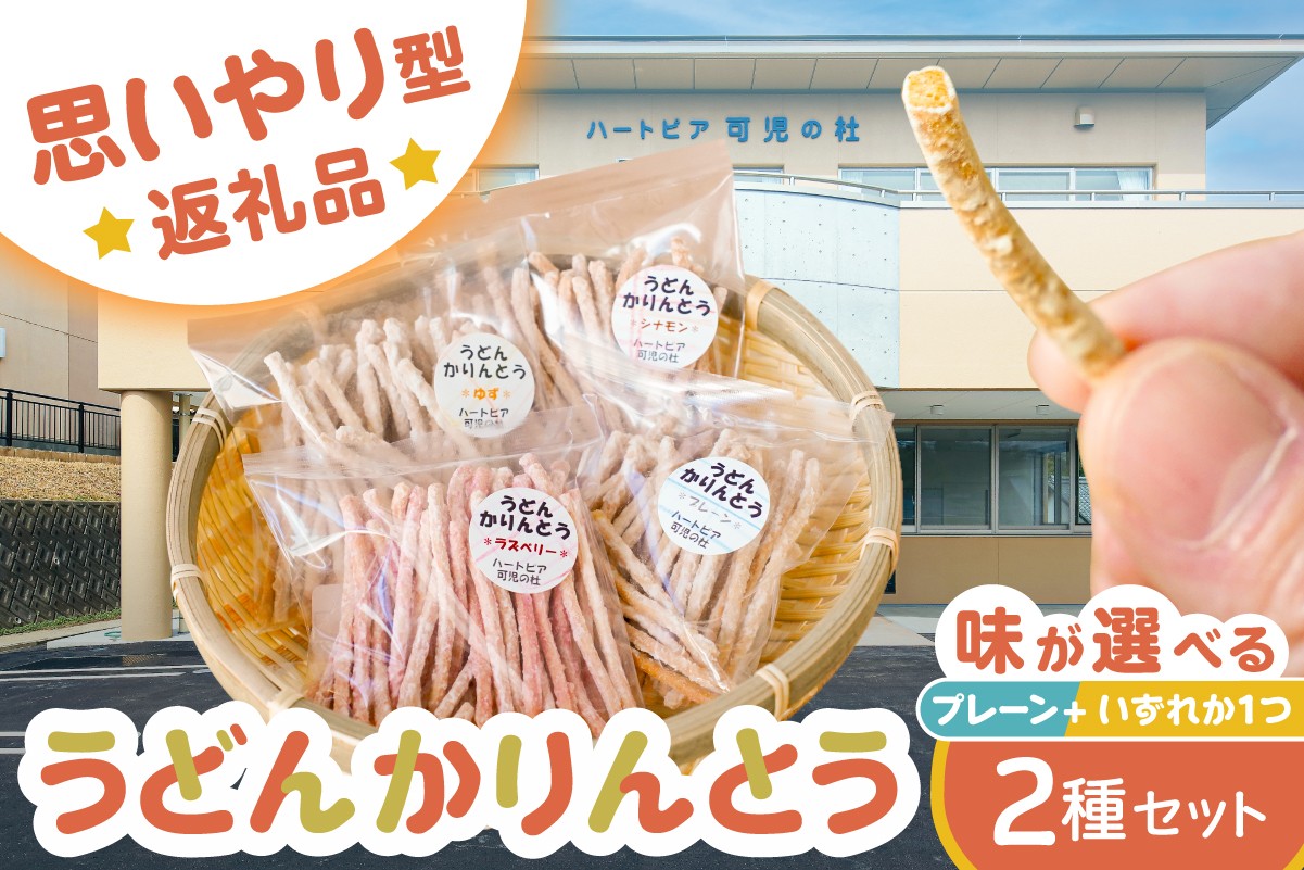 
            【思いやり型返礼品】障がい者福祉施設　ハートピア可児の杜の「うどんかりんとう」プレーン＋選べるフレーバー　2種セット【うどん かりんとう お菓子 おやつ ゆず ラズベリー シナモン プレーン 】
          