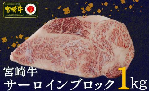 【宮崎牛】 サーロイン ブロック 1kg [SHINGAKI 宮崎県 美郷町 31ag0059] 牛肉 冷凍 内閣総理大臣賞受賞 宮崎県産 九州産 ステーキ 霜降り黒毛 和牛 ステーキ 国産 宮崎 A4 A5等級 牛肉 焼肉 宮崎県産 送料無料 ブランド 牛 肉 BBQ バーベキュー キャンプ