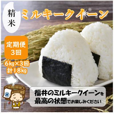 ふるさと納税 あわら市 【毎月定期便】ミルキークイーン 精米 2kg×3袋全3回