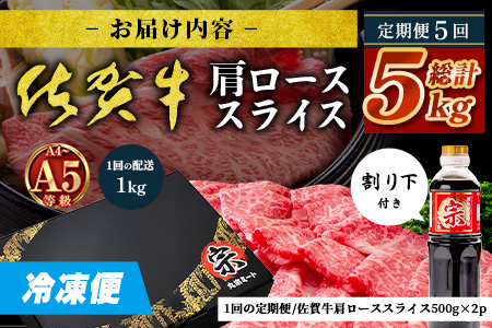 【定期便5カ月配送】＼とろける佐賀牛／【佐賀牛肩ローススライス1kg（500g×2パック）】小分けで便利 ブランド牛 霜降り 極上 高級肉 贅沢 すき焼き しゃぶしゃぶ 鍋 大容量 肉の甘み 柔らかい