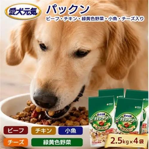 愛犬元気 パックン ビーフ チキン 緑黄色野菜 小魚 チーズ入り 2.5kg×4袋 ドッグフード【1732791】