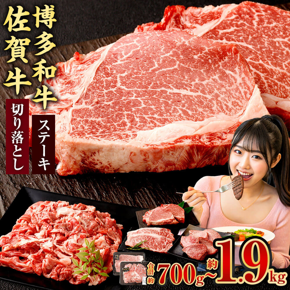 【ふるさと納税】＜選べるセット・内容量＞博多和牛ステーキ＋佐賀牛切り落としセット 博多和牛ステーキ（ヒレ・サーロイン・モモ） 計700g / 計900g / 計1kg / 計1.3kg / 計1.4kg / 計1.9kg 博多和牛 佐賀牛 黒毛和牛 肉 牛肉 お肉 切落とし バラ肉 赤身 霜降り 冷凍 国産