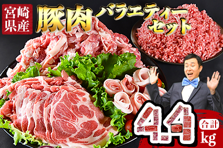 ★大容量 豚肉★＜宮崎県産 豚肉 バラエティーセット4.4kg＞翌月末迄に順次出荷【 肉 豚 豚肉 しゃぶしゃぶ 豚肉 すき焼き 豚肉 すきしゃぶ 豚肉 ロース 豚肉 ミンチ 豚肉 切り落とし 豚肉 小分け 豚肉 豚ロース 豚肉 豚モモスライス 豚肉 -】