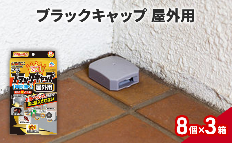 ブラックキャップ 屋外用 1セット(8個×3箱） ゴキブリ駆除 退治 対策 速攻 殺虫 1年