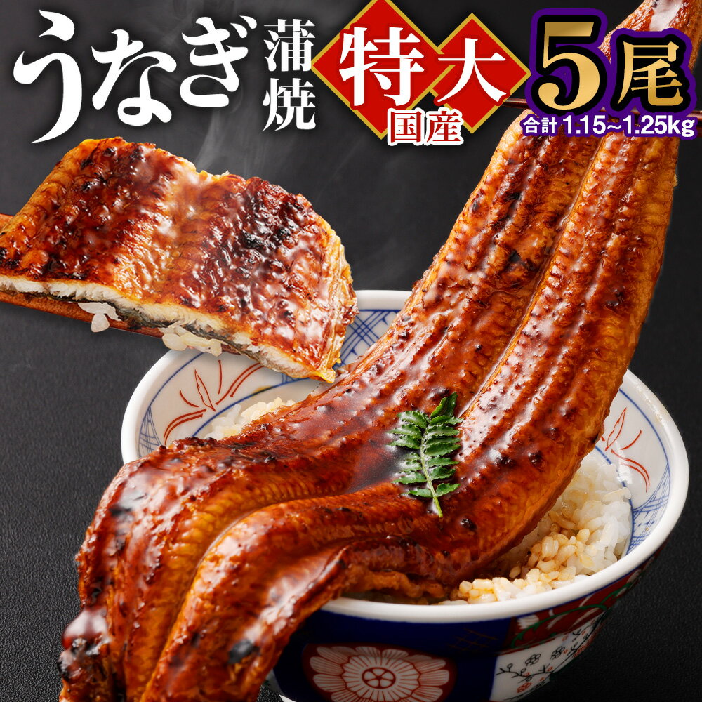 【ふるさと納税】国産「特大うなぎ蒲焼」5尾 1.15〜1.25kg 特製タレ5個セット うなぎ 鰻 ウナギ 人気 国産 蒲焼 蒲焼き unagi 土用の丑の日 グルメ タレ付き ひつまぶし 高級 冷凍 5尾 特大 ギフト 贈り物 贈答用 プレゼント 送料無料