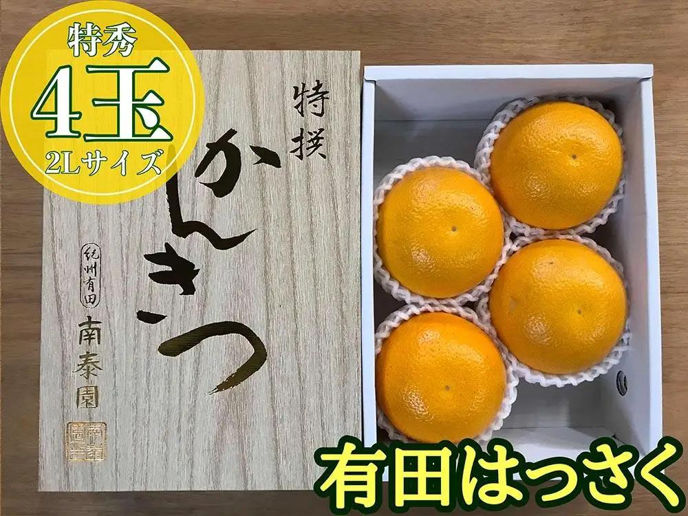化粧箱 手詰め 有田 はっさく 特秀 大玉 2L サイズ × 4玉入 小箱 南泰園 みかん