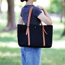 【ふるさと納税】倉敷産帆布×本牛革 トートバッグ(黒×ブラウン)　【ファッション・かばん・トートバッグ】◇