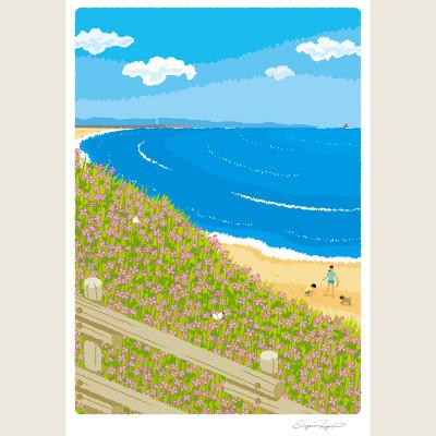 ふるさと納税 茅ヶ崎市 湘南・茅ヶ崎で描く、海を感じるイラストアート『ジークレーアートフレーム　SL-08』(小:八つ切) |  | 02