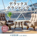 【ふるさと納税】《休日限定》デラックスグランピング4名1棟宿泊券(1泊2食、無料ドリンク付き) ［金土曜・祝日・祝前日・連休］ ビジョングランピングリゾート山中湖 ふるさと納税 富士山 旅行 チケット 宿泊券 キャンプ 露天風呂 サウナ 水風呂 冷暖房完備 BBQYAG006