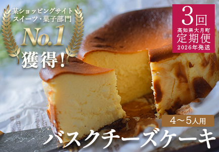 【定期便3回】濃厚バスクチーズケーキ ホール(12cm) 甘さ控えめ 香ばしい おすすめスイーツ