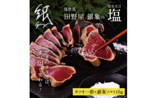 
土佐厳選１本釣りわら焼き「田野屋銀象シリーズ　極カツオのタタキ（3人～4人前）完全天日塩付（田野屋銀象ソルト）数量限定
