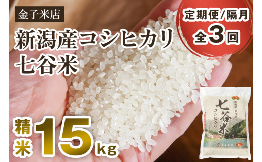 【令和7年産】【定期便3回隔月お届け】老舗米穀店が厳選 新潟県加茂市産コシヒカリ「七谷米」精米15kg（5kg×3）〈順次出荷〉 従来品種 白米 窒素ガス充填パックで鮮度長持ち 金子米店
