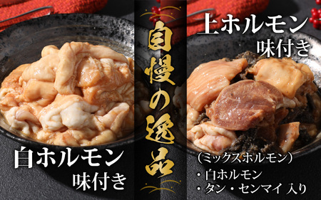 【全国ホルモン大会初代優勝】 星山ホルモン 白 ミックス ホルモン 600g お試し 小分け 食べ比べ セット（各300g・たれ付）【行列のできるお店】