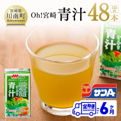 【6ヶ月定期便】 サンA oh!宮崎 「 青汁 」 125ml×48本セット 【 飲料類 ソフトドリンク 野菜ジュース 全6回 】 宮崎県川南町