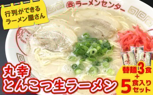 丸幸ラーメン(とんこつ生) 5食＋替麺3食のセット【ラーメン 生ラーメン とんこつ 豚骨スープ 九州とんこつ 替麺 替え玉 おかわり あっさり 行列】 K015006