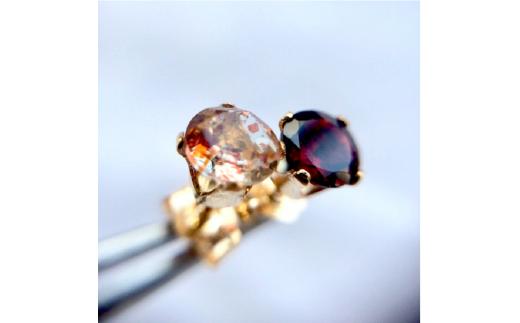 ピアス Queen of Hearts サンストーン × ガーネット K14 gf