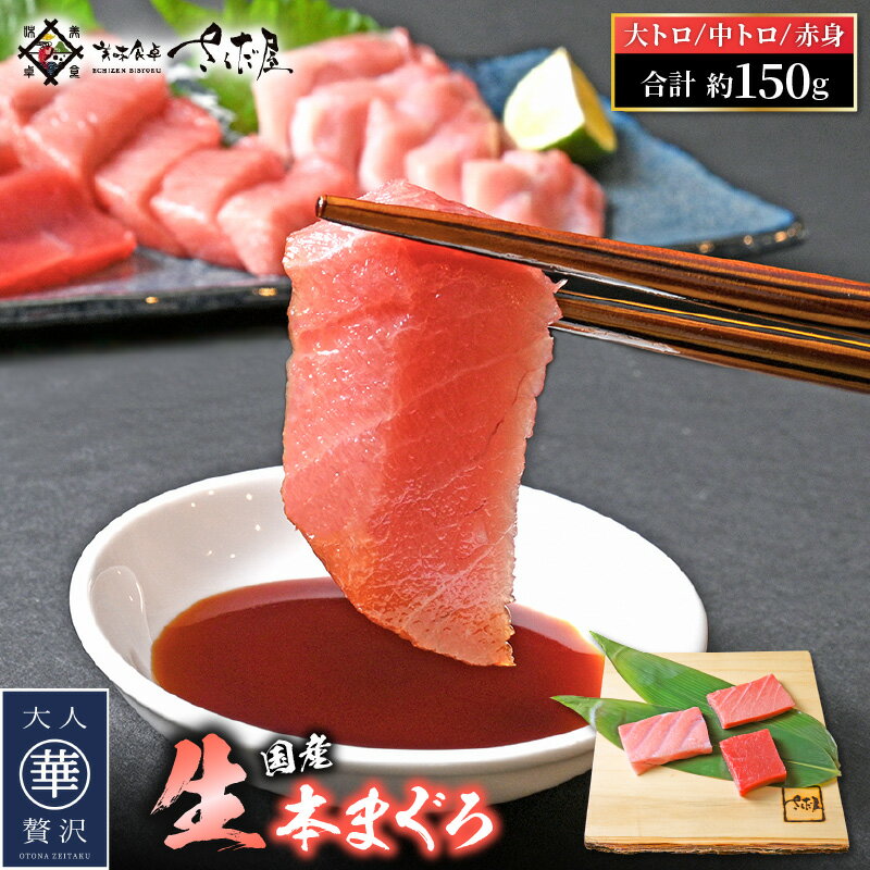 【ふるさと納税】生 本マグロ まぐろ三昧 おひとりさま ミニ セット 合計約150g「大トロ・中トロ・赤身」各約50g（計3柵）【本まぐろ マグロ まぐろ 大とろ 中とろ 冷蔵 お取り寄せ グルメ】 [e04-a084]