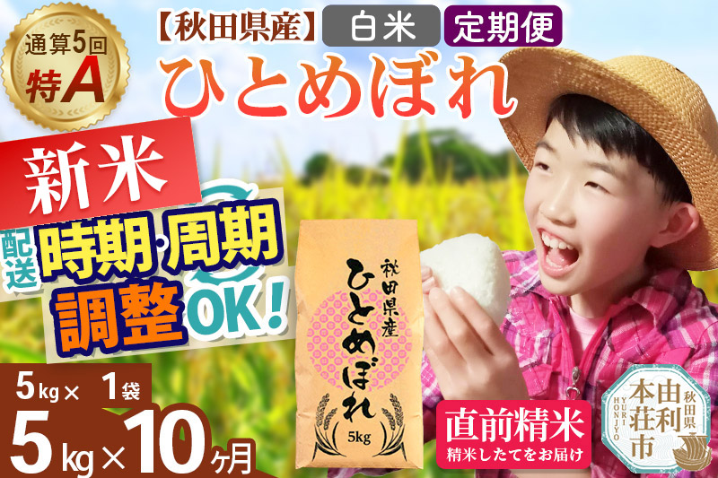 《定期便10ヶ月》令和7年産 【白米】通算5回特A 秋田県産ひとめぼれ 計5kg (5kg×1袋) お届け周期調整 隔月もOK