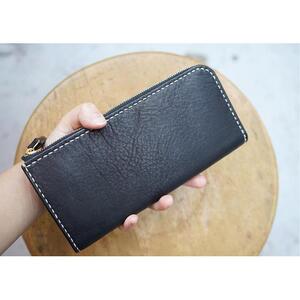 栃木レザー使用｜やわらか本革Lジップ長財布｜Lzip wallet 02｜ブラック｜minca（全7色）