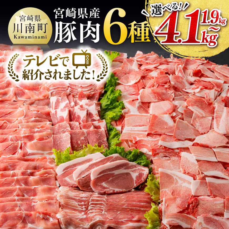 【ふるさと納税】※レビューキャンペーン※ テレビで紹介されました！※発送時期・グラムが選べる※宮崎県産 豚肉 6種 1.9kg～4.1kg - 肉 豚肉 国産 宮崎県産 九州産 ロース バラ しゃぶしゃぶ 肩ロース 焼肉 ウデ モモ 小分け 真空パック こま切れ スライスD00634