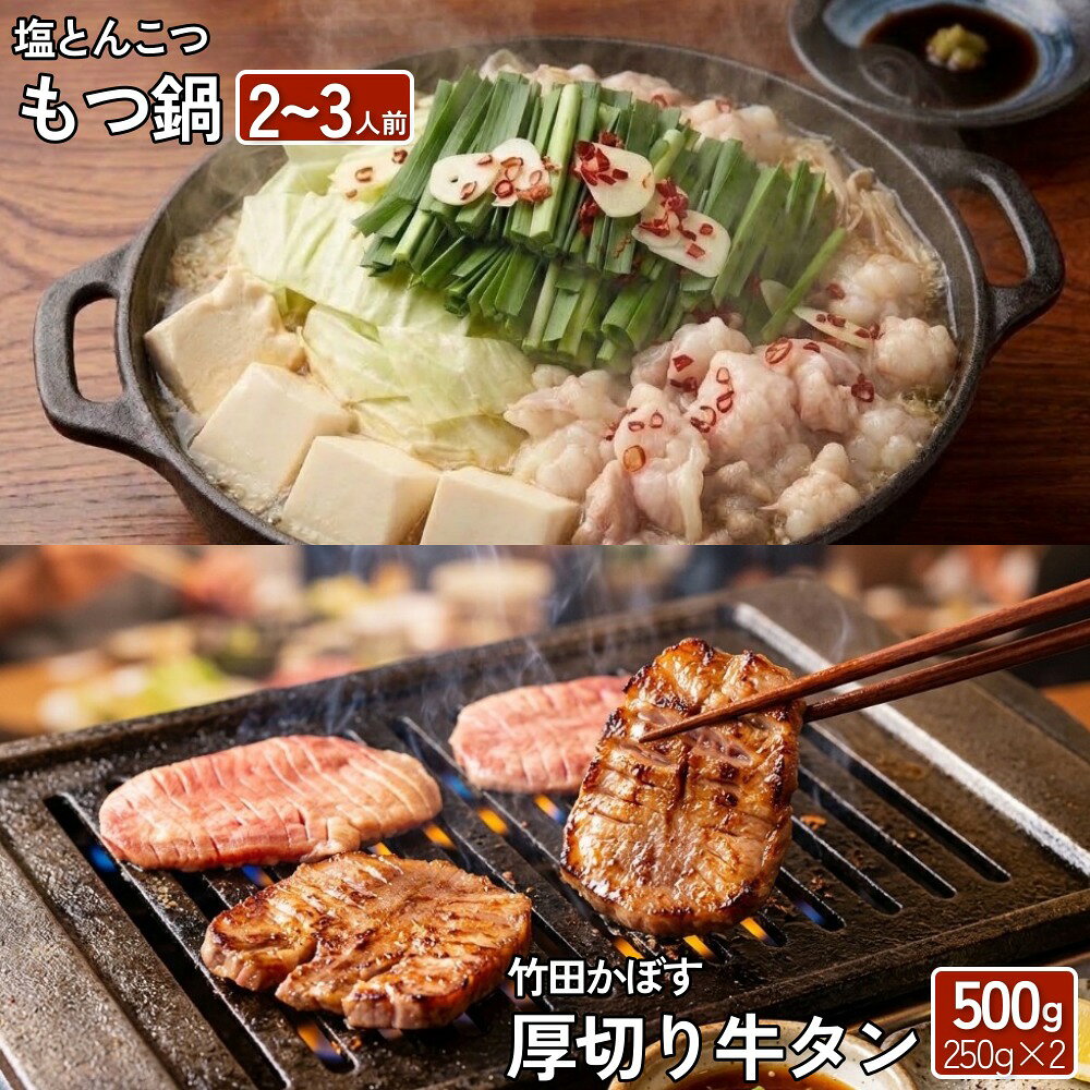【ふるさと納税】【13営業日以内発送】もつ鍋(あっさり塩とんこつ) 2〜3人前 & 竹田かぼす 厚切り 牛タン