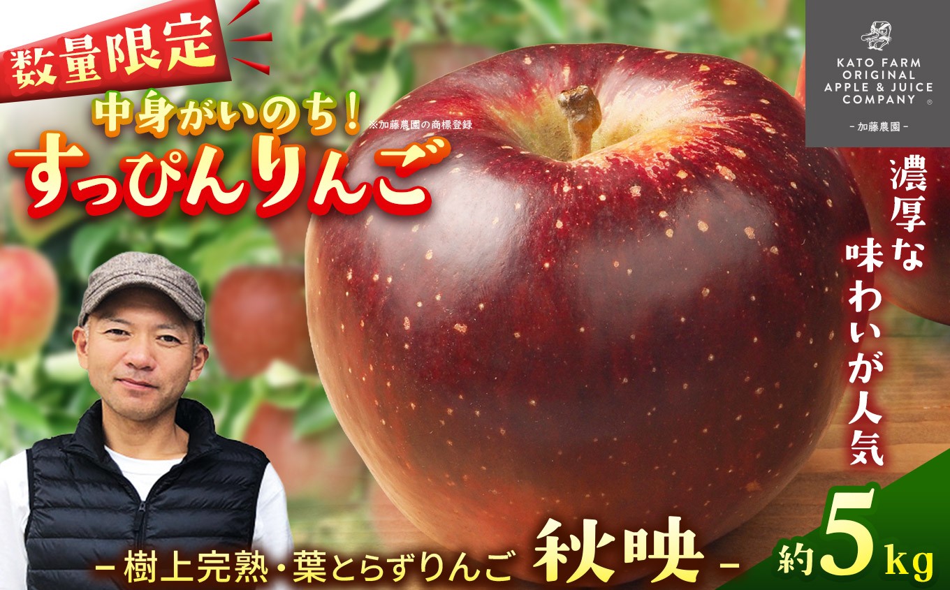 
                  樹上完熟・葉とらず・りんご [ 秋映 ] 5kg | すっぴんりんご 果物 フルーツ 秋映 産地直送 栃木県産
                