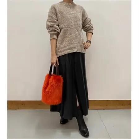 OKADA TEXTILE バケツ型 エコファーバッグ レッド_装飾品・工芸品 鞄・バッグ  かばん カバン_【1285984】