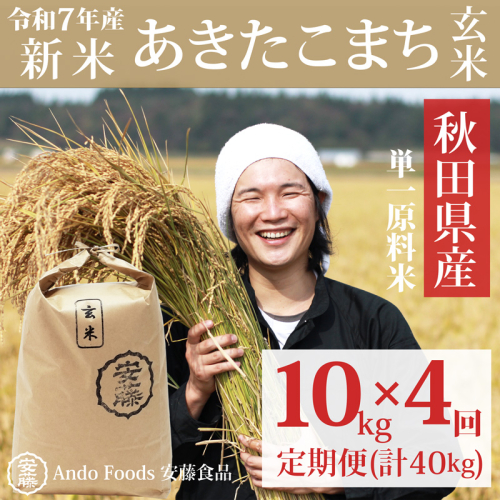 《令和7年産 新米》《定期便4ヶ月》秋田県産 あきたこまち 10kg(10kg×1袋)×4回【玄米】計40kg 令和7年産