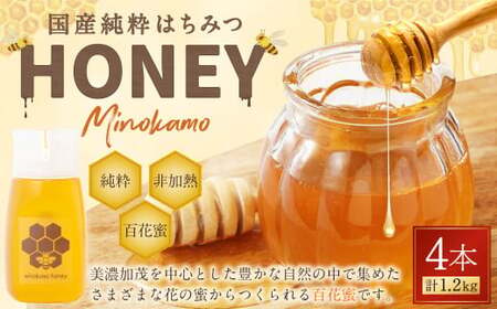 MINOKAMO HONEY はちみつ 4本（300g×4） 合計1200g｜ 藤井養蜂 蜂蜜 非加熱 百花蜜 国産 甘味料 たれにくい