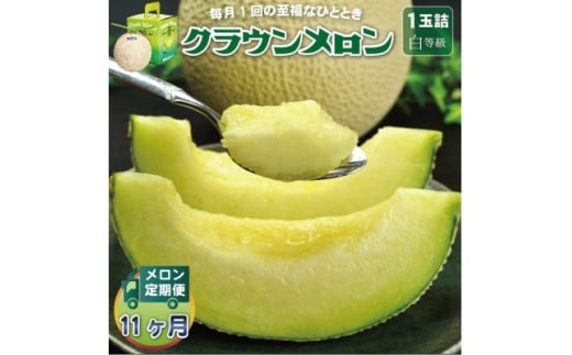 ＜毎月定期便＞クラウンメロン(白等級) 1玉全11回【4069726】