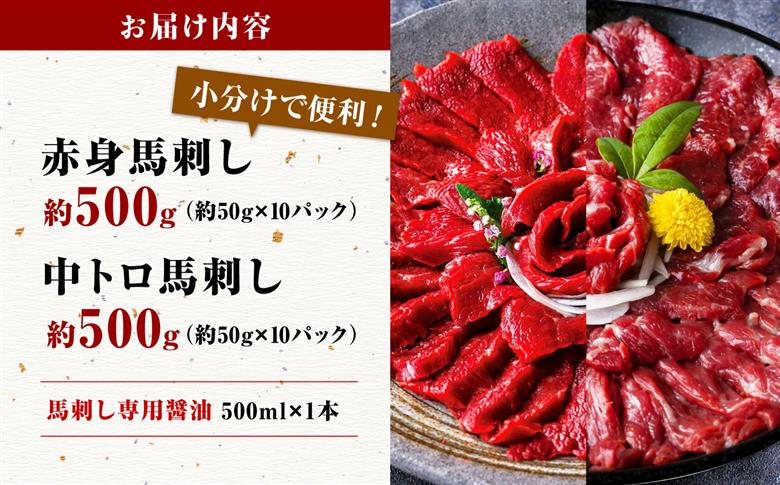 赤身 & 霜降りの「2種食べ比べセット 」【株式会社  利他フーズ】 馬肉 馬刺し 赤身 中トロ 熊本県 特産  [ZBK008]