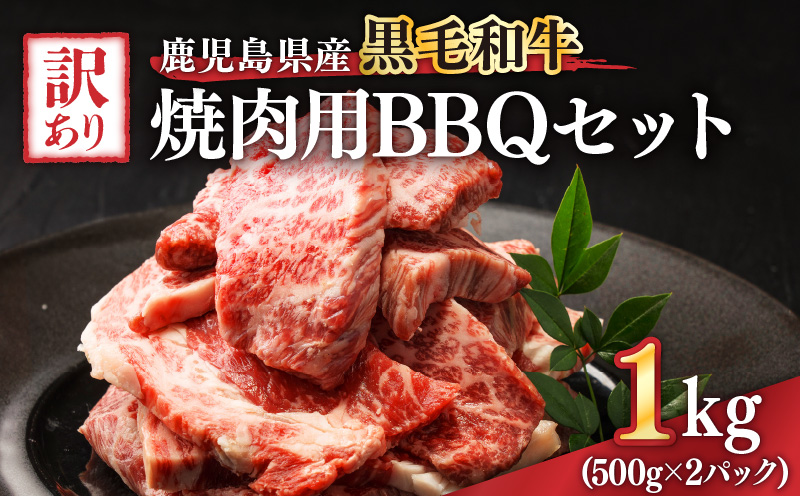 訳あり黒毛和牛 鹿児島県産焼肉用BBQセット 計1,000g（500g×2パック）