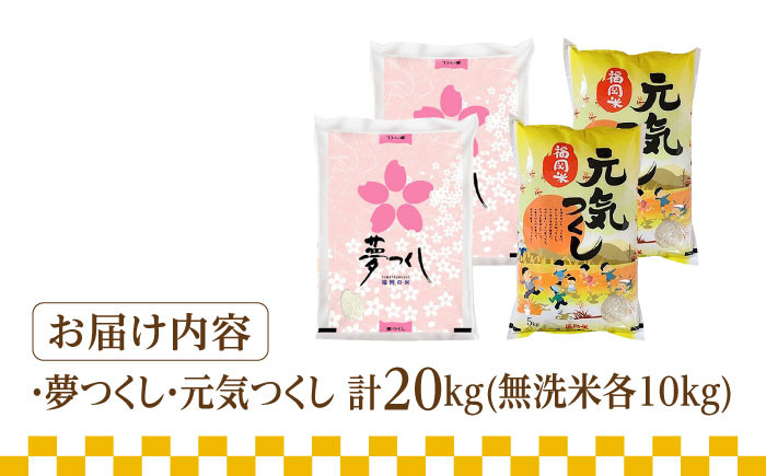 お米 白ご飯 夢つくし ブランド米 元気つくし おにぎり お寿司 白米 ごはん 福岡県産 もちもち 食べ比べ セット 20kg 