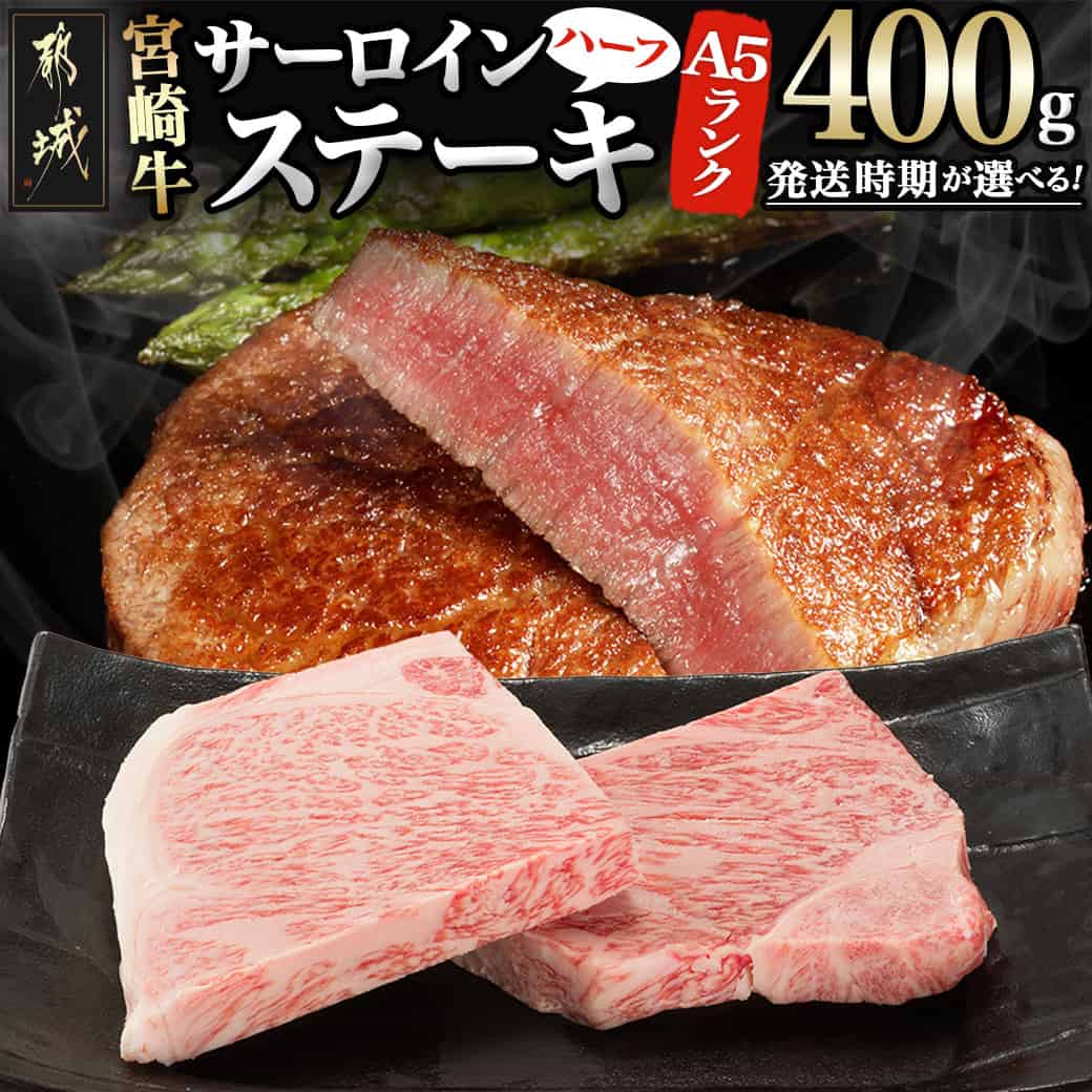【ふるさと納税】【A5】肉厚！宮崎牛サーロインハーフカットステーキ2枚 - 宮崎牛 A5ランク サーロインステーキ 200g×2 ハーフカット ステーキソース/塩コショウ付 ギフト 贈答用 送料無料 AD-0112 【宮崎県都城市は2年連続ふるさと納税日本一！】