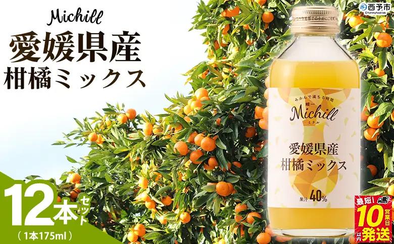 ＜Michill愛媛県産柑橘ミックス 175ml 12本＞『最短10営業日以内に発送予定』愛媛県産 西宇和 ミックスジュース 国産 みかん 蜜柑 ミカン 果汁入り飲料 セット 詰合せ 小林果園 愛媛県 西予市 【常温】OKE0013