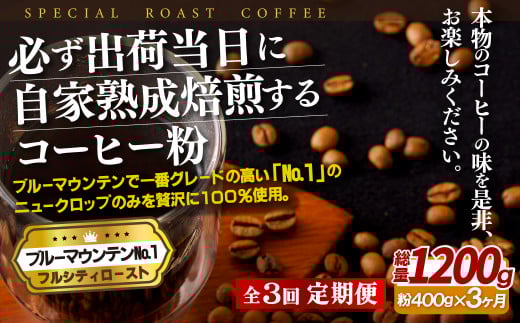 E275z 【3回定期便】必ず出荷日に自家熟成焙煎 ブルーマウンテン粉No.1(400g) コーヒー粉【SASEBO Coffee TOMINAGA】人気 新鮮 挽きたて 高級コーヒー 本格